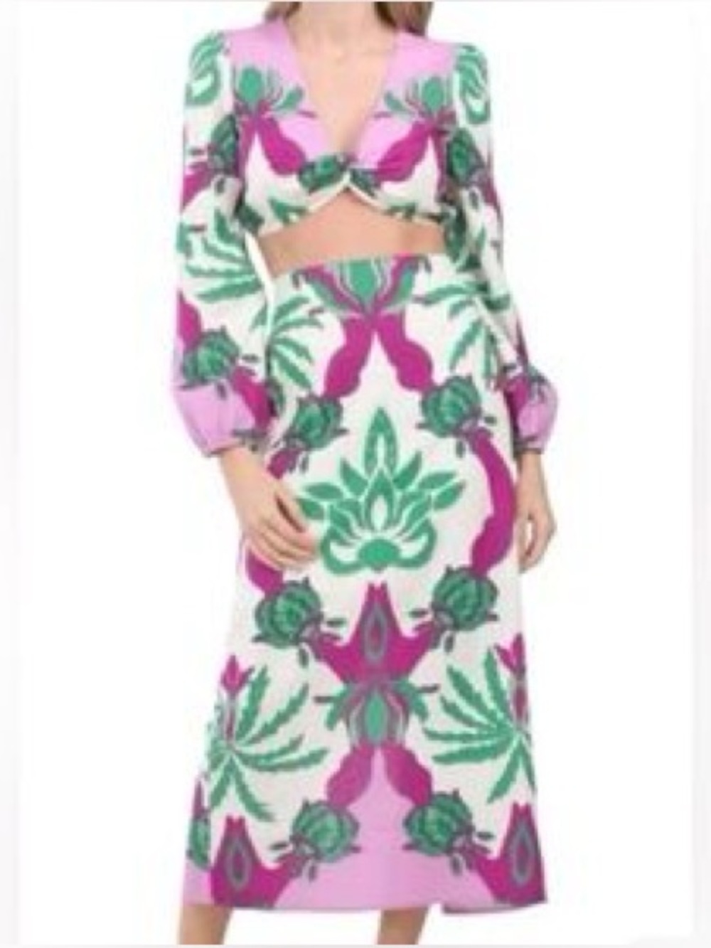 SET: Caroline Constas tropical twist Women's Printed Midi Skirt and top